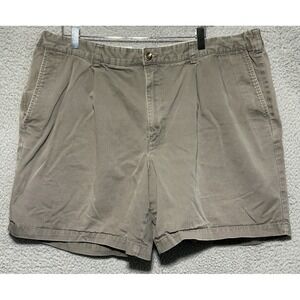 Vintage Eddie Bauer Men Pleated Brown Khaki Cotton Shorts Size 42 Casual Outdoor
